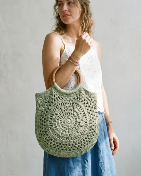 Mandala-Market-Bag in Salbeigrün häkeln