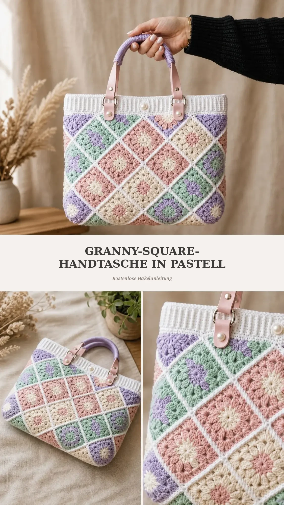 Granny-Square-Handtasche in Pastellfarben häkeln