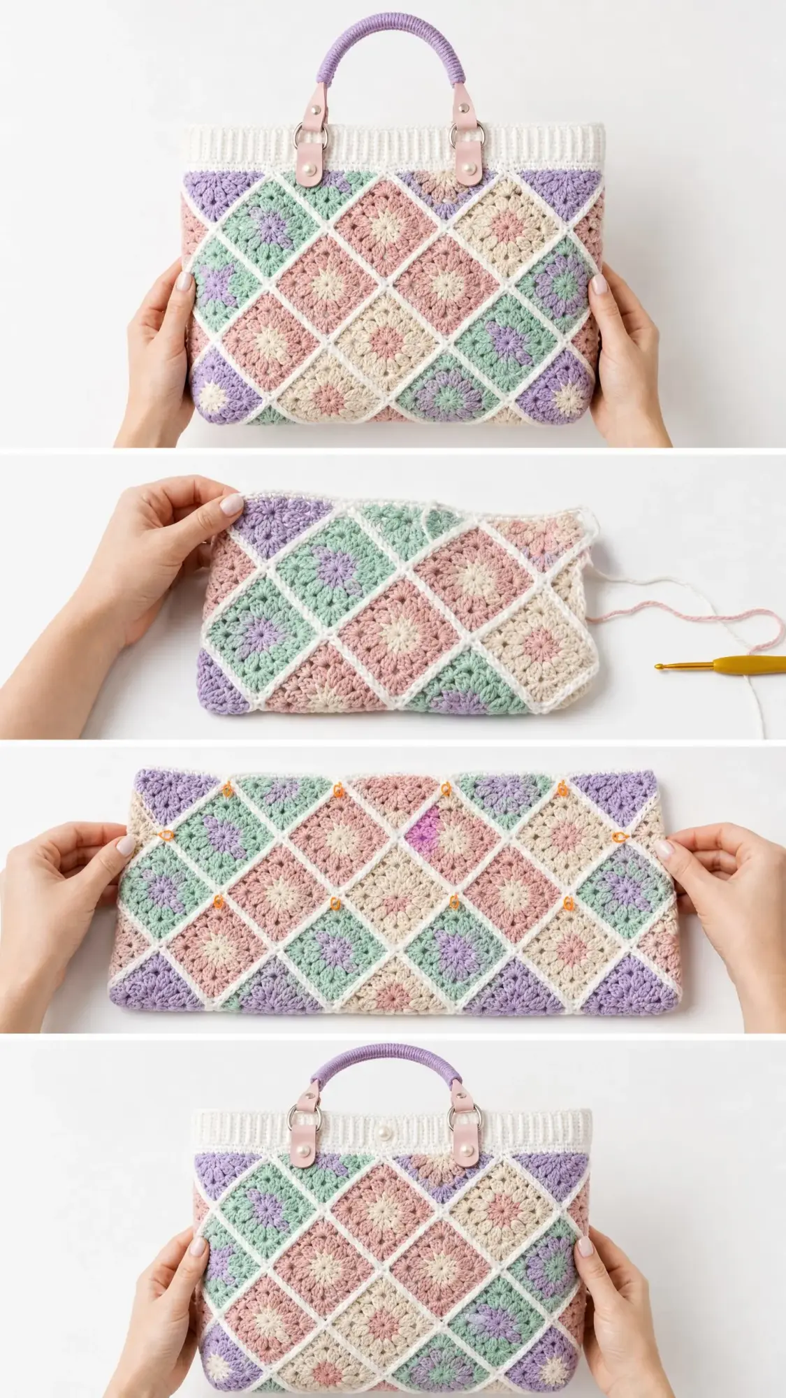 Granny-Square-Handtasche in Pastellfarben häkeln