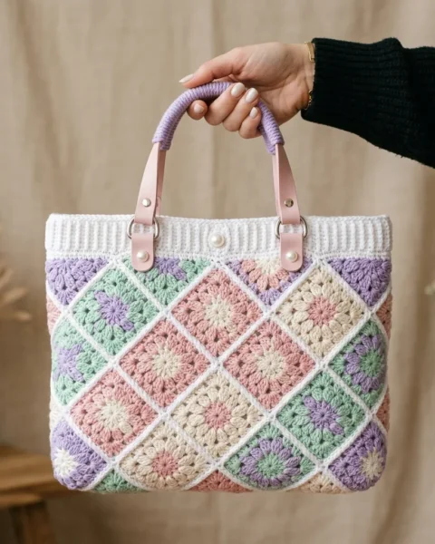 Granny-Square-Handtasche in Pastellfarben häkeln