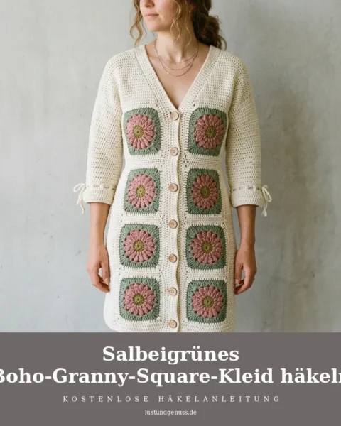 Salbeigrünes Boho-Granny-Square-Kleid häkeln