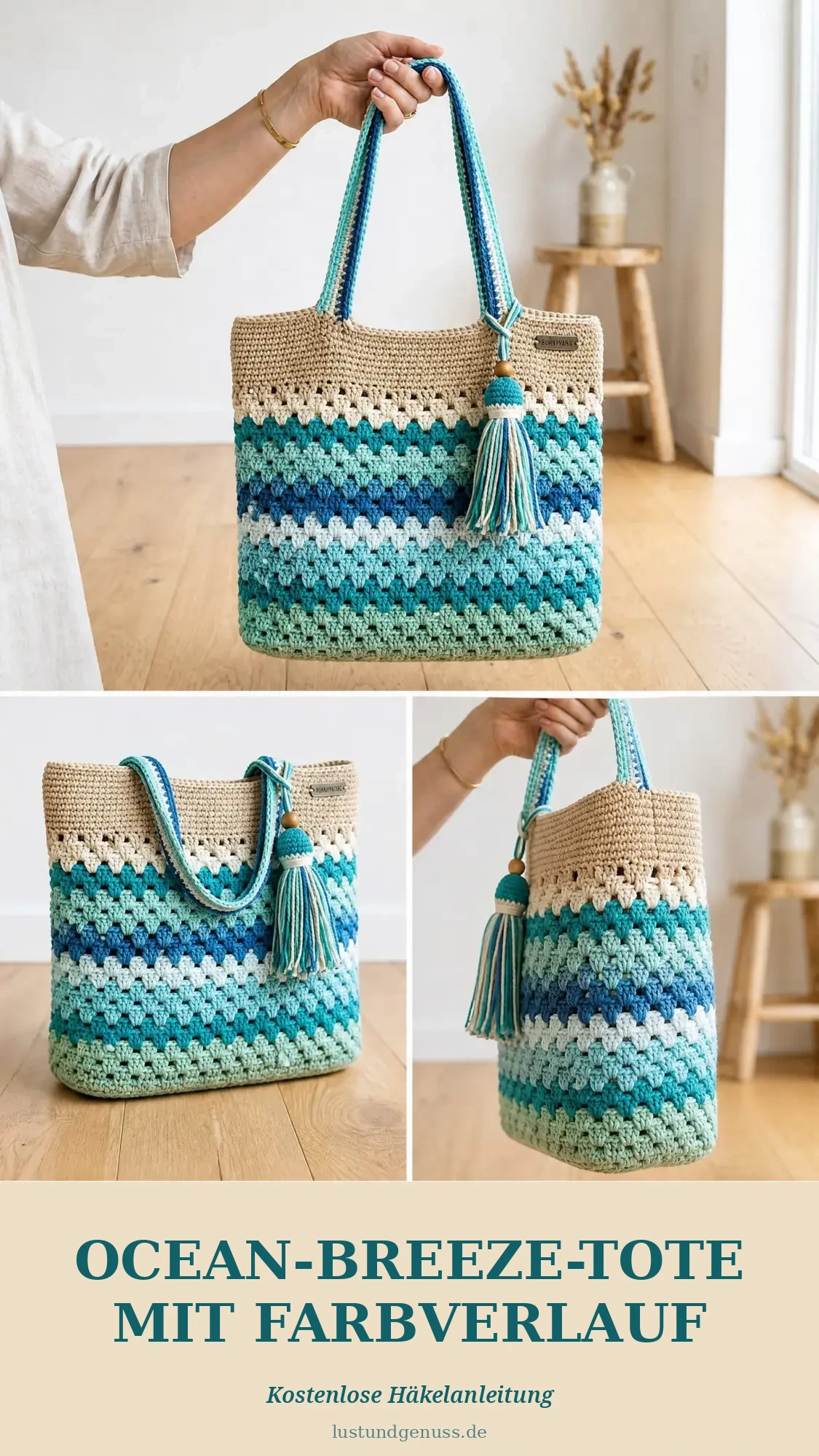 Ocean-Breeze-Tote mit Farbverlauf häkeln