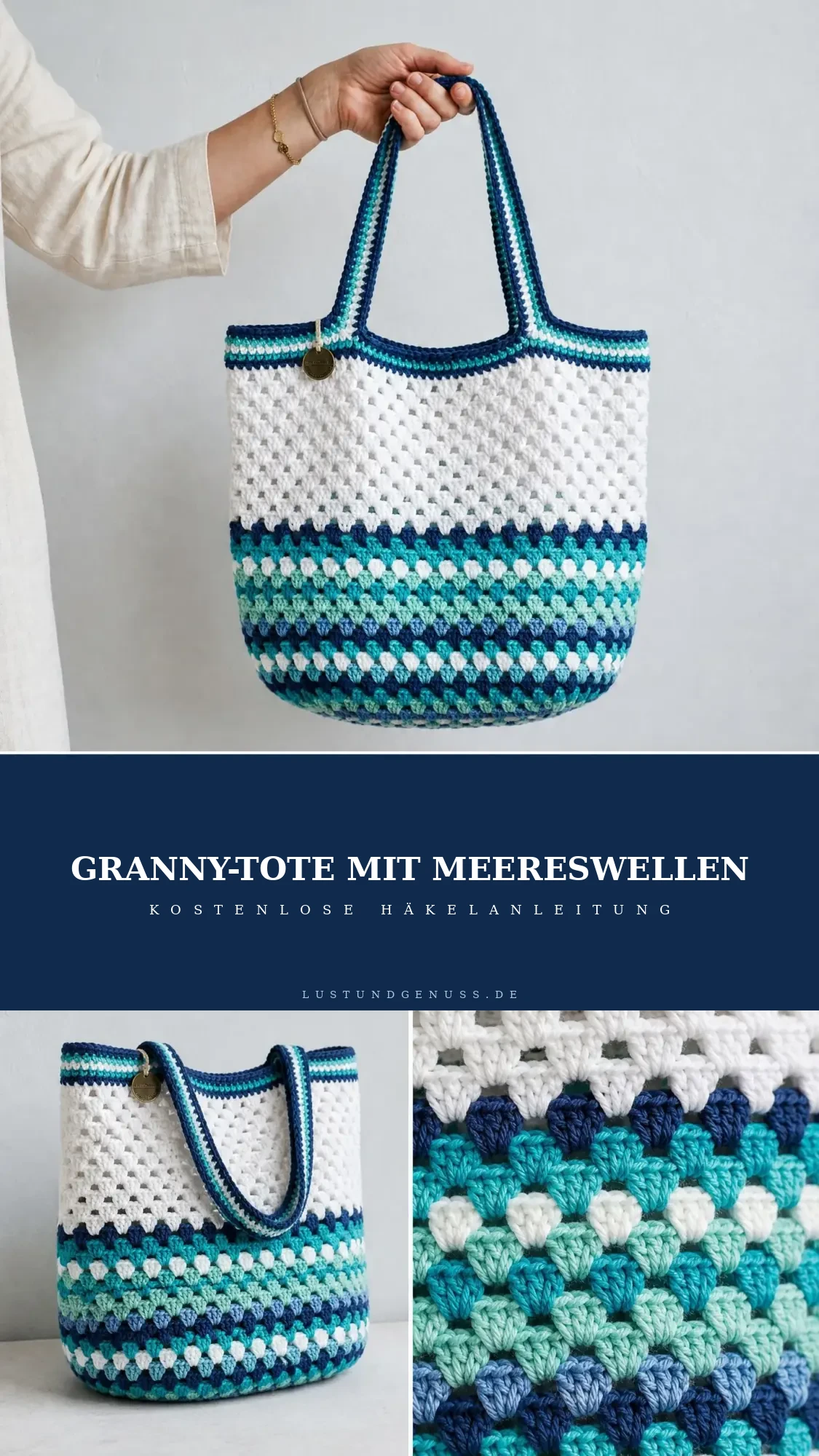 Granny-Tote mit Meereswellen-Streifen häkeln