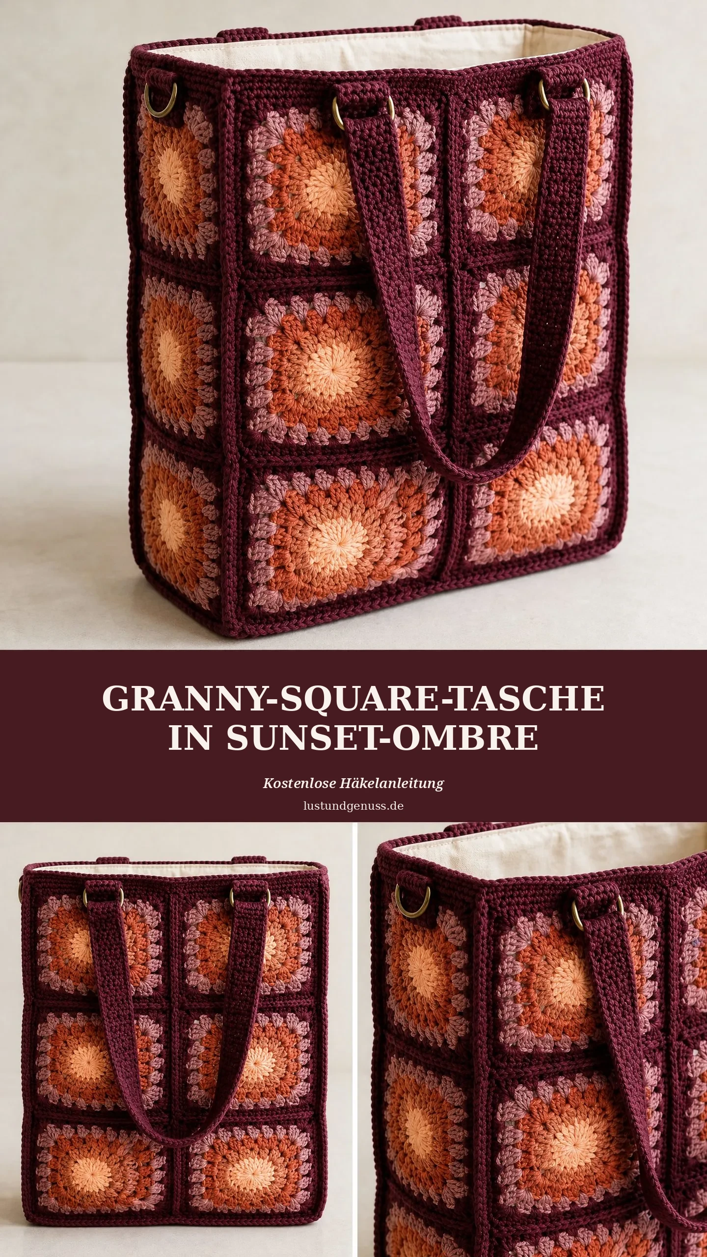 Granny-Square-Tasche in Sunset-Ombre häkeln