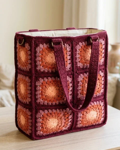 Granny-Square-Tasche in Sunset-Ombre häkeln