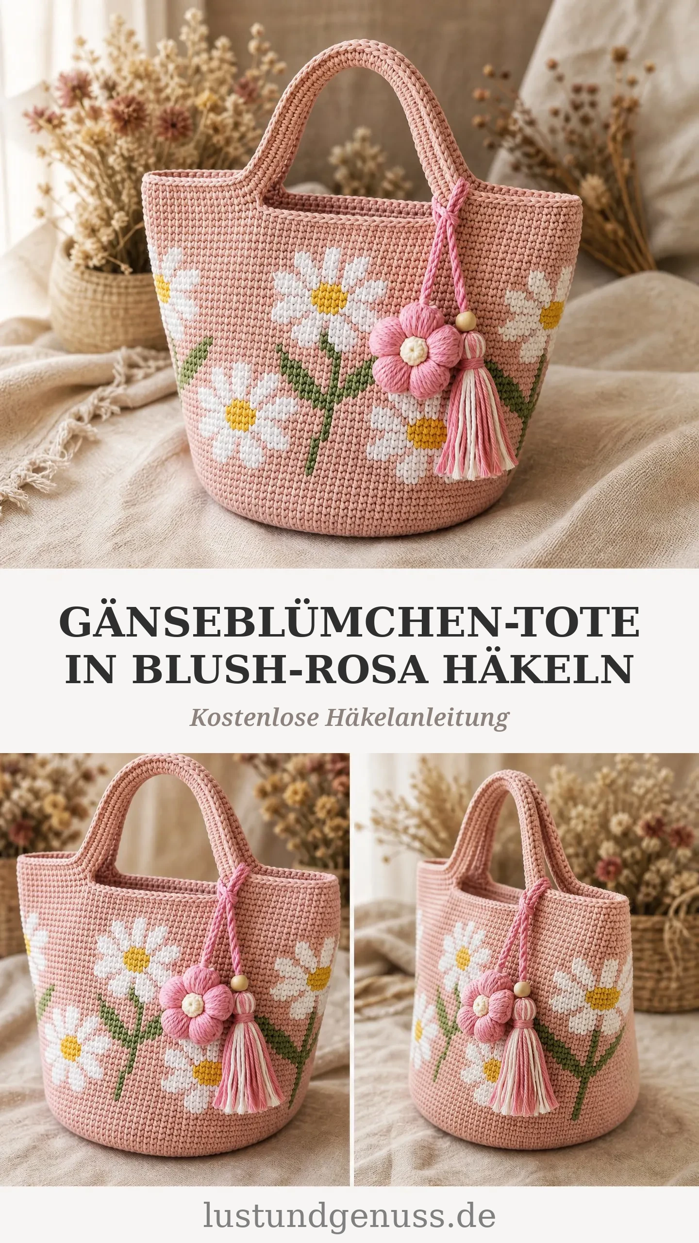 Gänseblümchen-Tote in Blush-Rosa häkeln