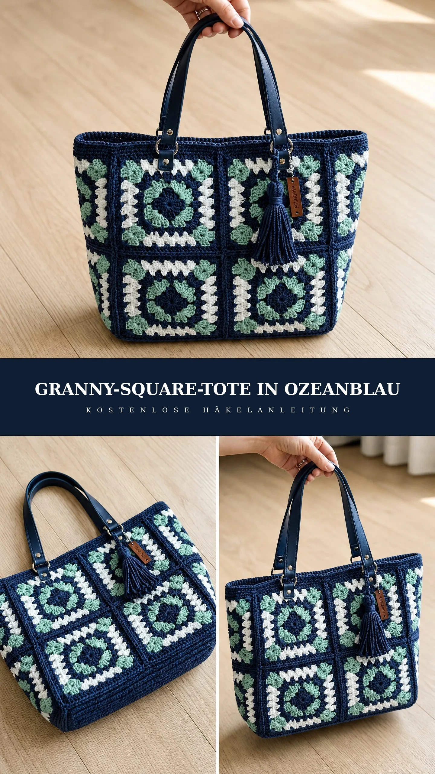 Granny-Square-Tote in Ozeanblau häkeln
