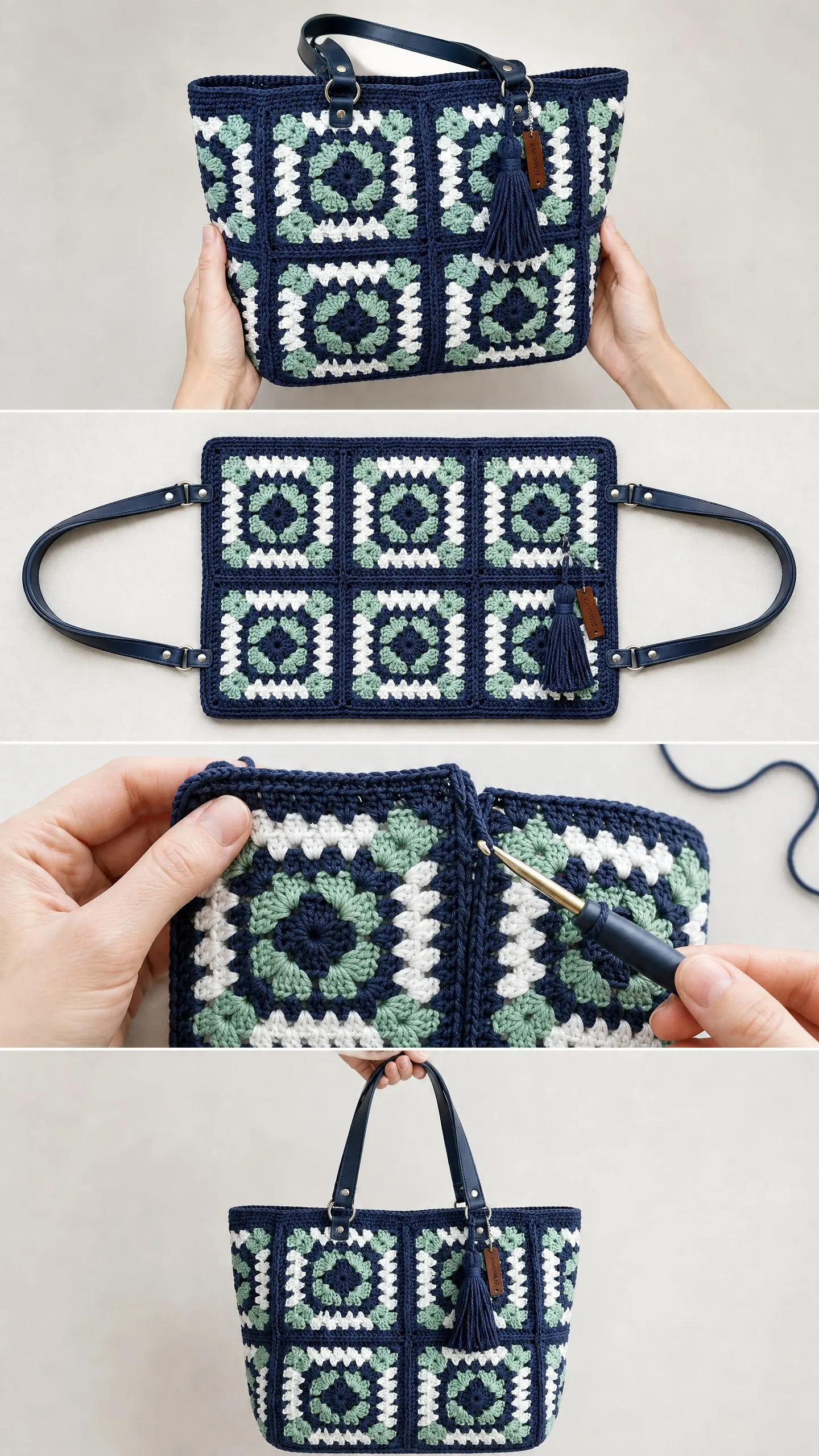 Granny-Square-Tote in Ozeanblau häkeln