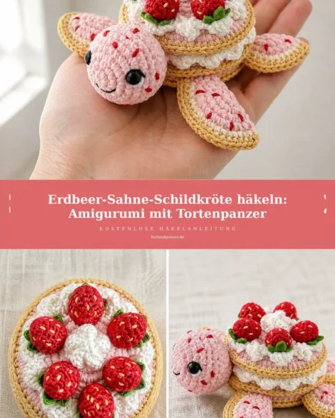 Erdbeer-Sahne-Schildkröte häkeln: Amigurumi mit Tortenpanzer