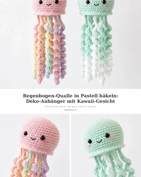 Regenbogen-Qualle in Pastell häkeln: Deko-Anhänger mit Kawaii-Gesicht