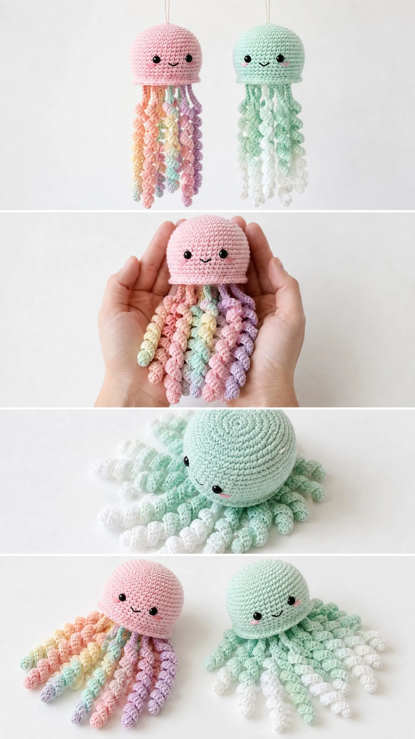 Regenbogen-Qualle in Pastell häkeln: Deko-Anhänger mit Kawaii-Gesicht