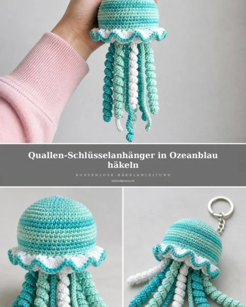 Quallen-Schlüsselanhänger in Ozeanblau häkeln