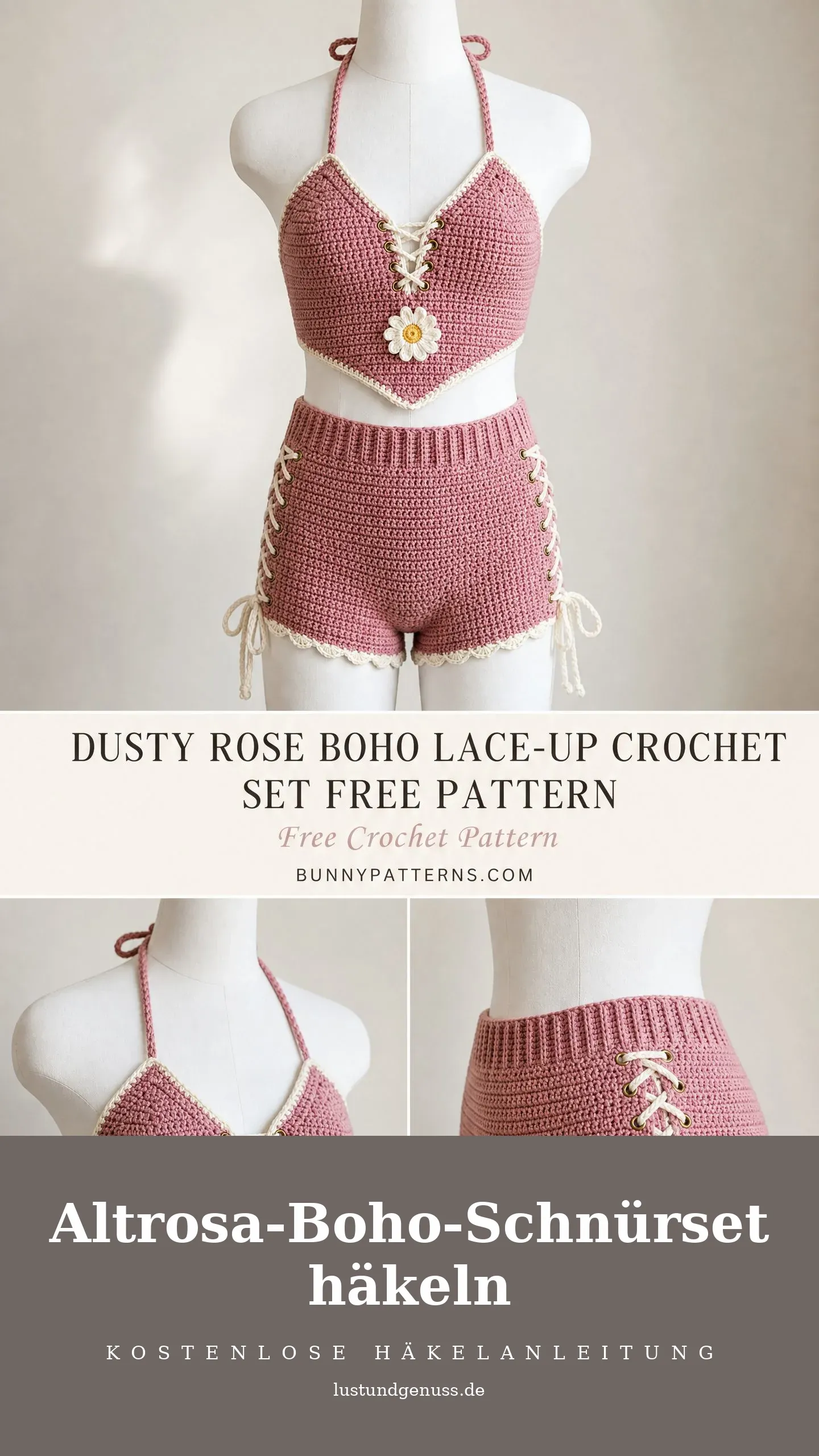 Altrosa-Boho-Schnürset häkeln