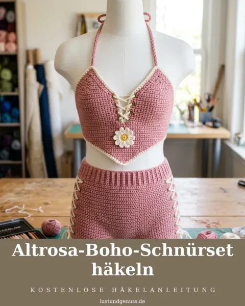 Altrosa-Boho-Schnürset häkeln