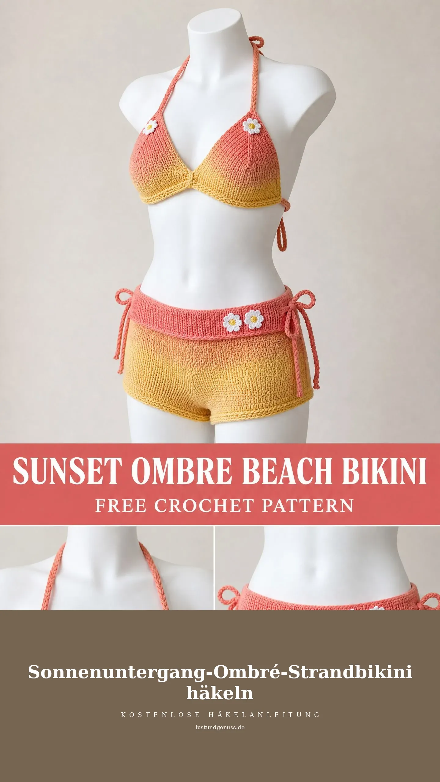 Sonnenuntergang-Ombré-Strandbikini häkeln