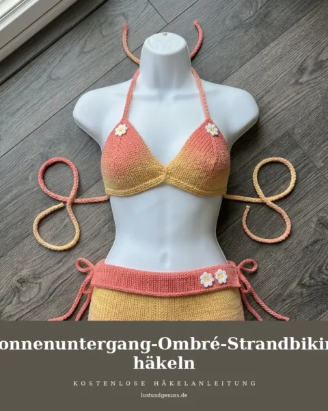 Sonnenuntergang-Ombré-Strandbikini häkeln
