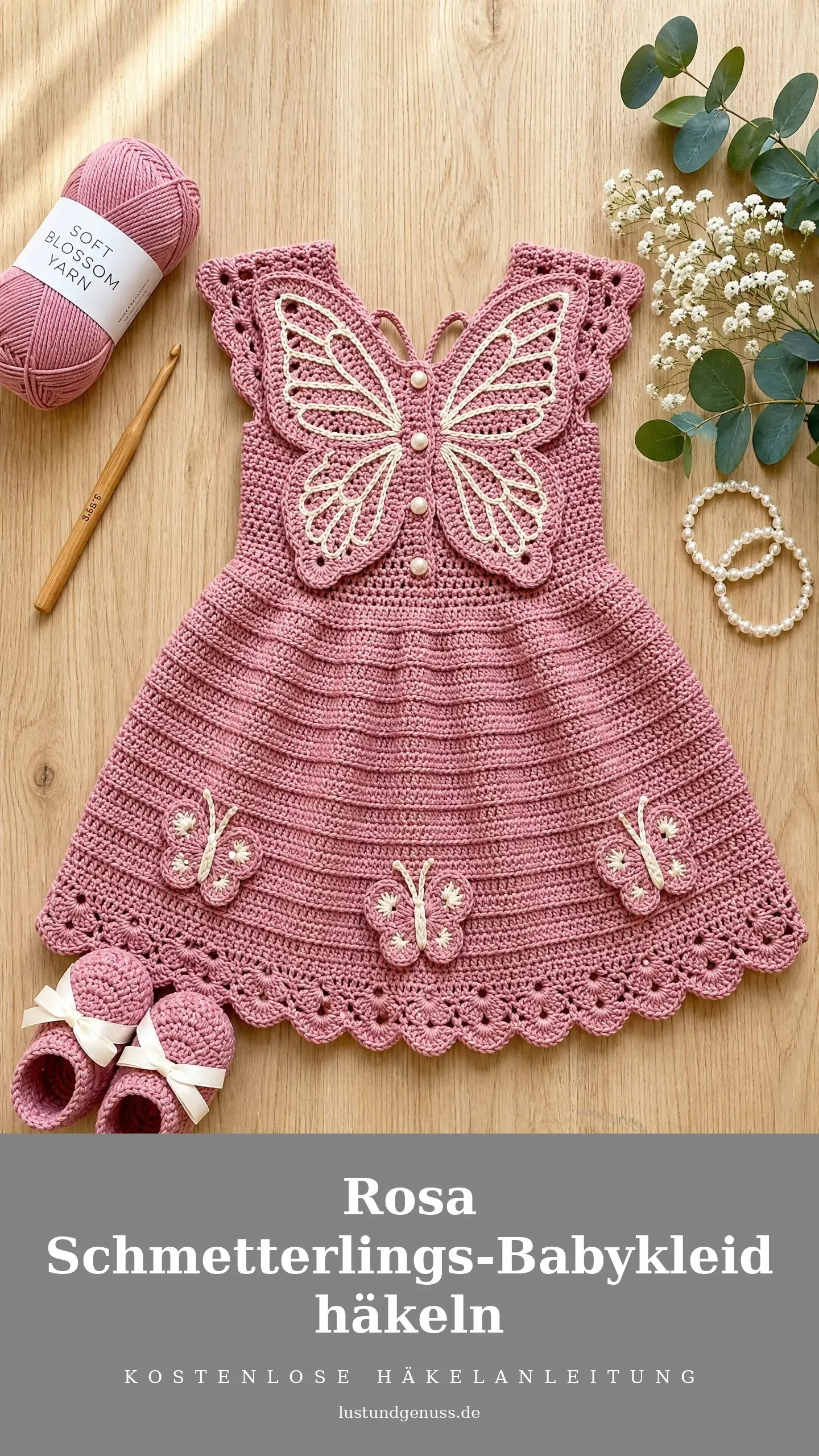Rosa Schmetterlings-Babykleid häkeln