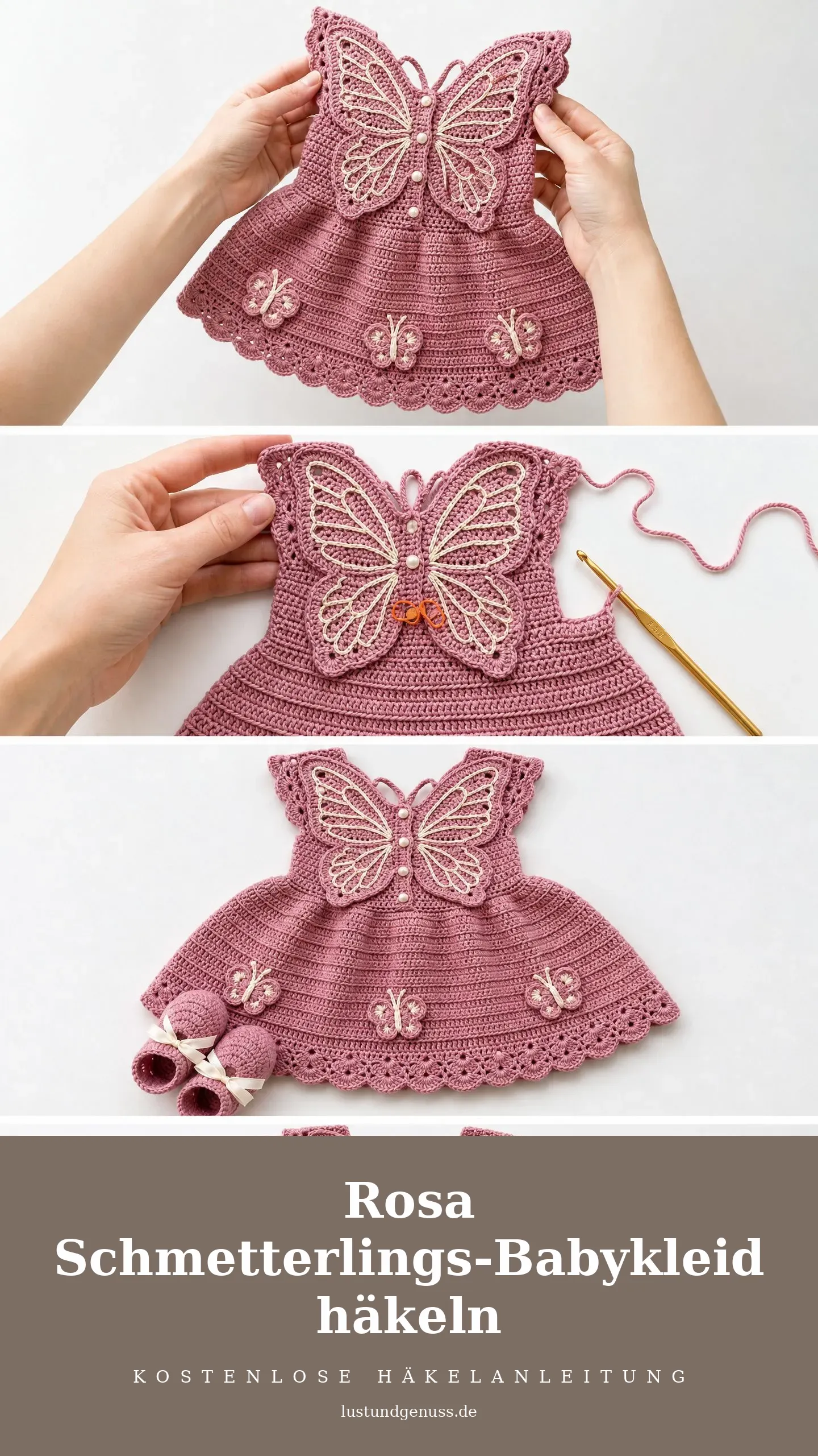Rosa Schmetterlings-Babykleid häkeln