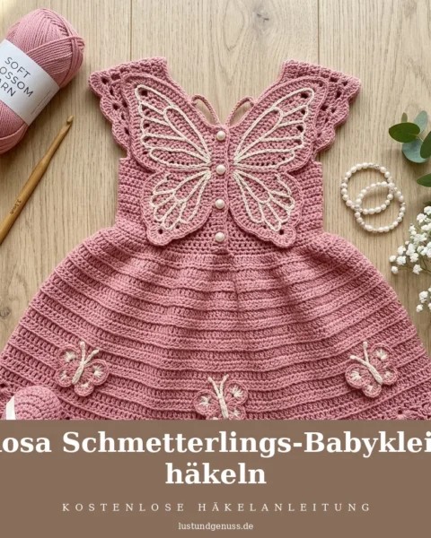 Rosa Schmetterlings-Babykleid häkeln