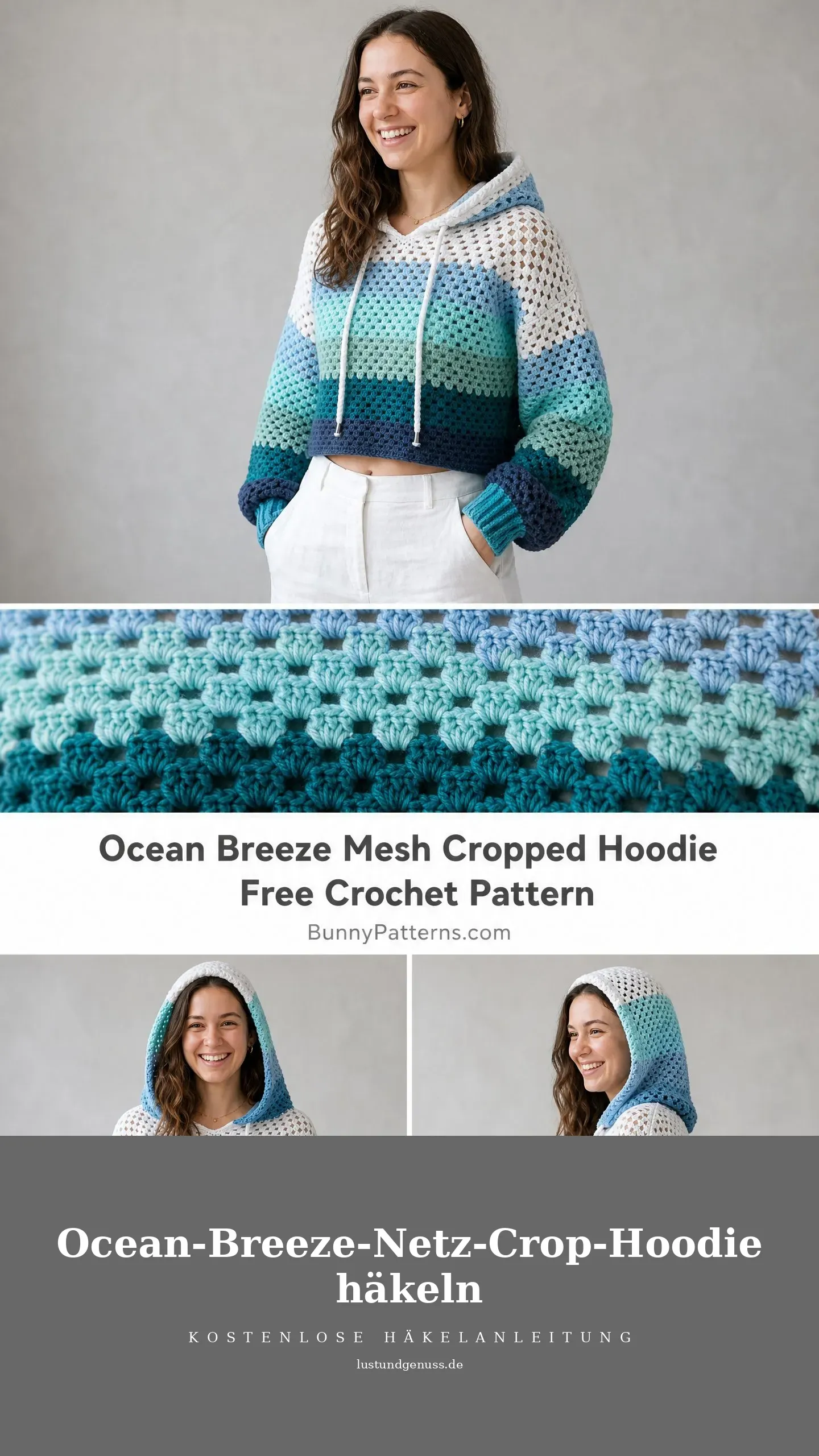 Ocean-Breeze-Netz-Crop-Hoodie häkeln