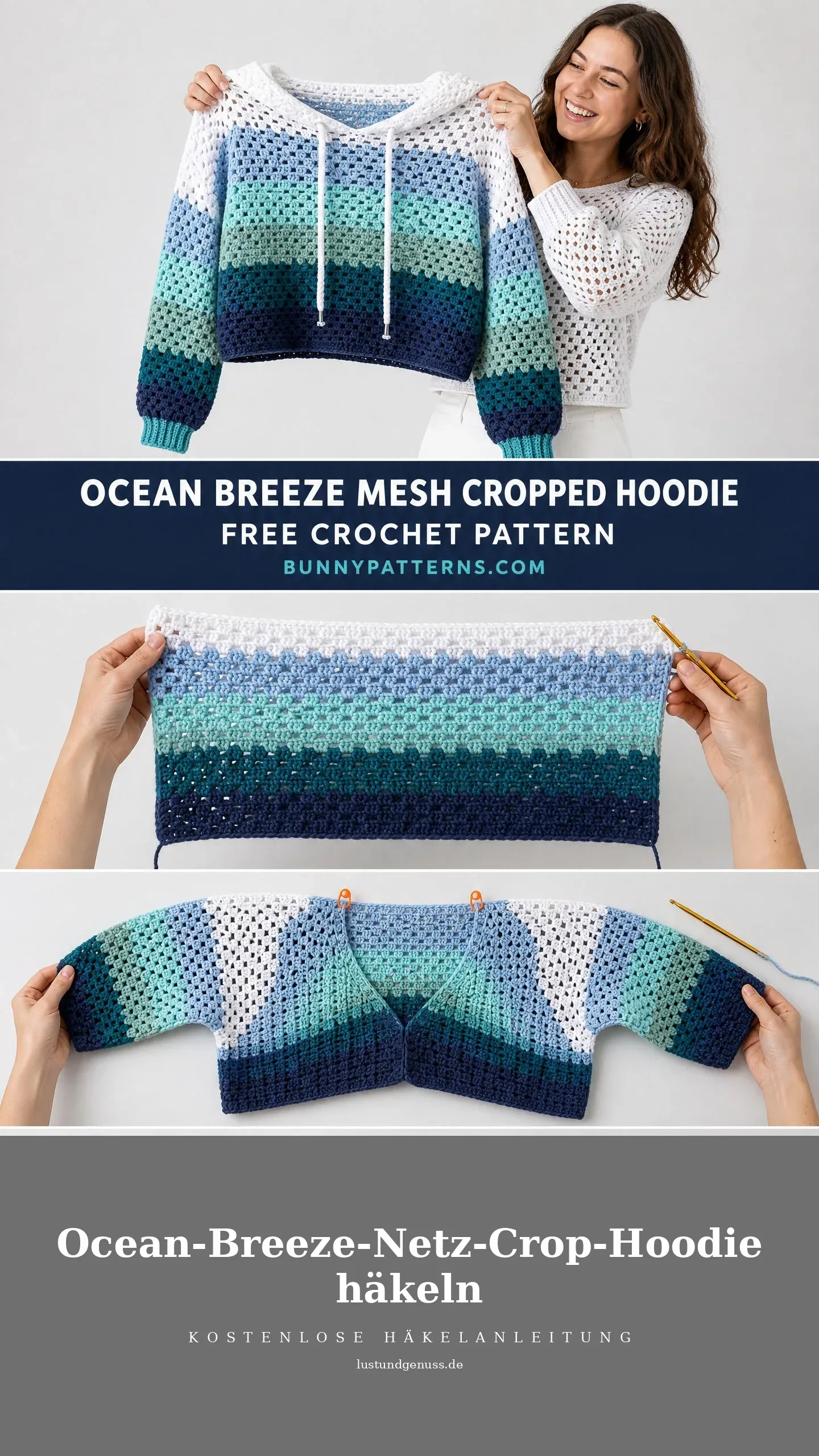 Ocean-Breeze-Netz-Crop-Hoodie häkeln
