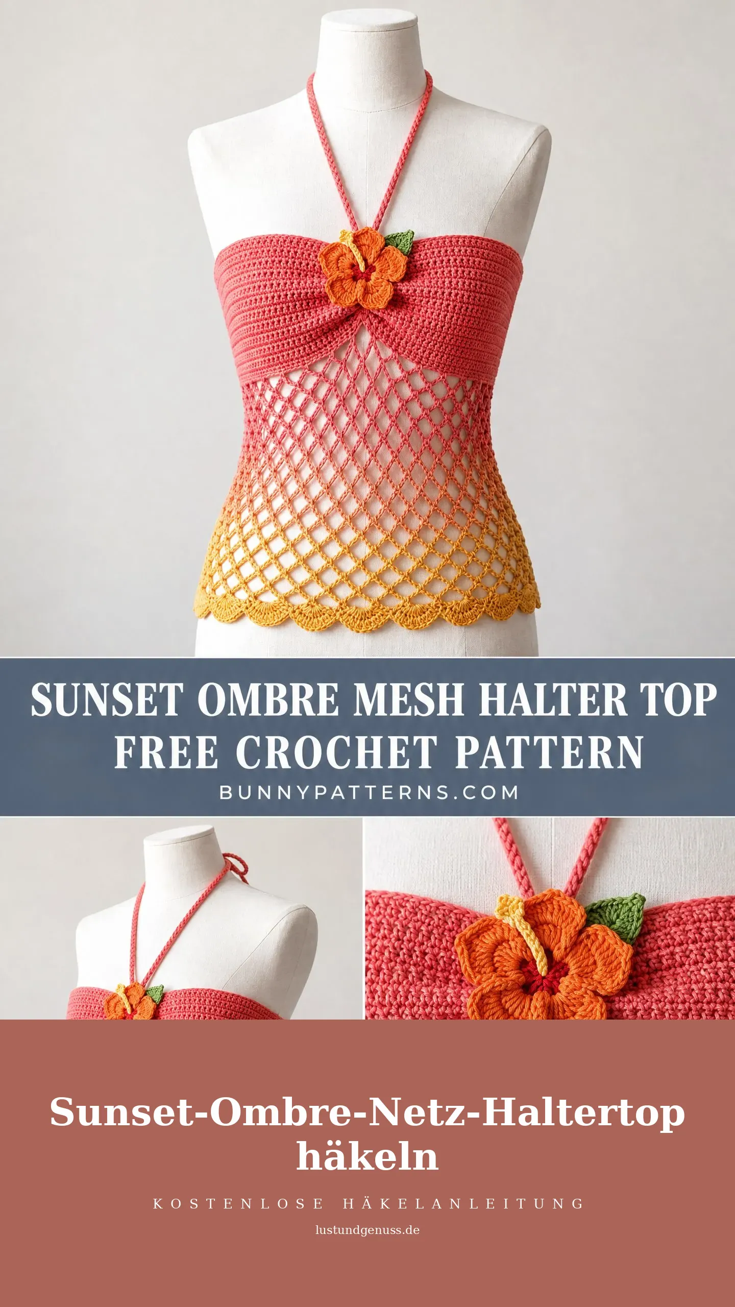 Sunset-Ombre-Netz-Haltertop häkeln