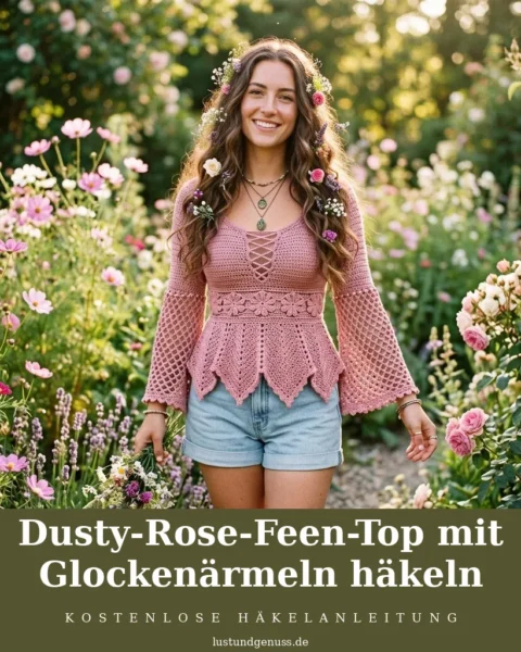 Dusty-Rose-Feen-Top mit Glockenärmeln häkeln