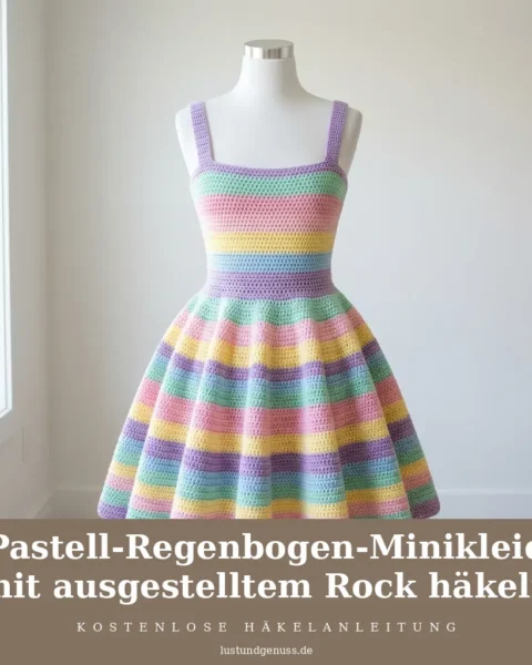 Pastell-Regenbogen-Minikleid mit ausgestelltem Rock häkeln