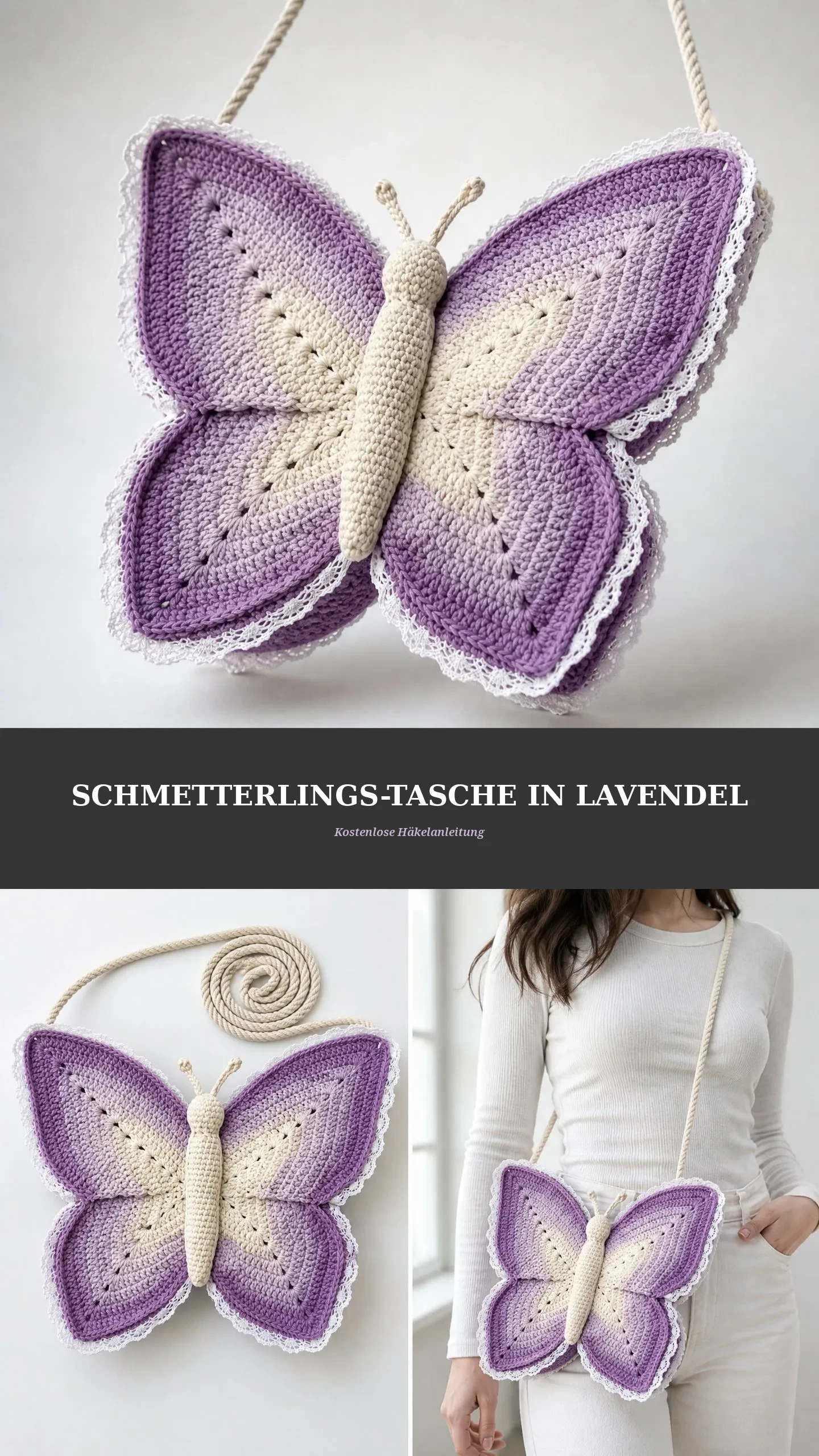 Schmetterlings-Handtasche in Lavendel häkeln