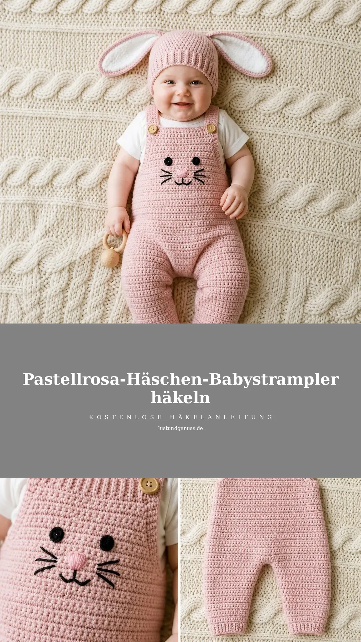 Pastellrosa-Häschen-Babystrampler häkeln