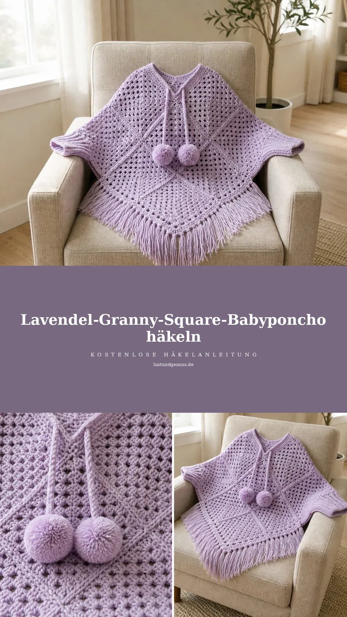 Lavendel-Granny-Square-Babyponcho häkeln