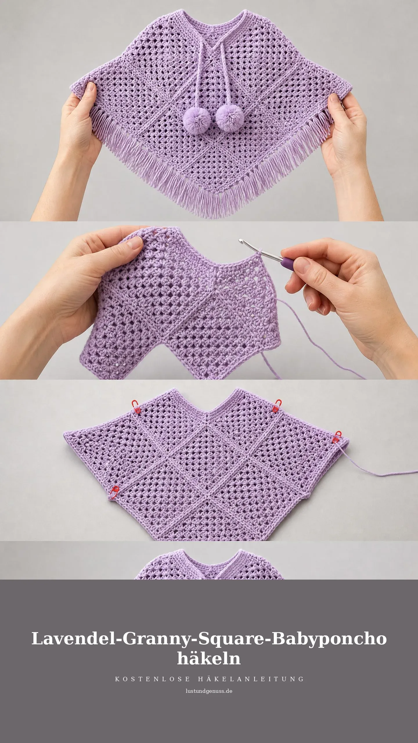Lavendel-Granny-Square-Babyponcho häkeln