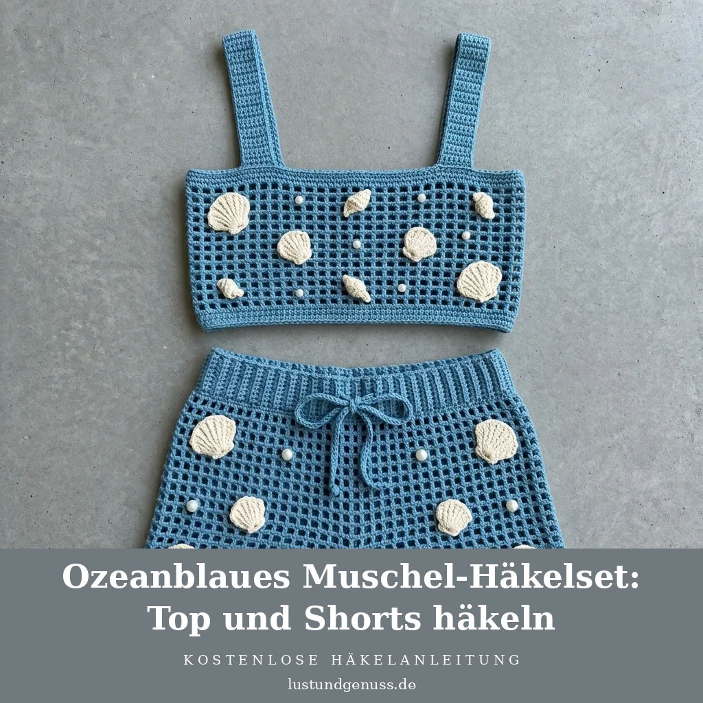Ozeanblaues Muschel-Häkelset: Top und Shorts häkeln