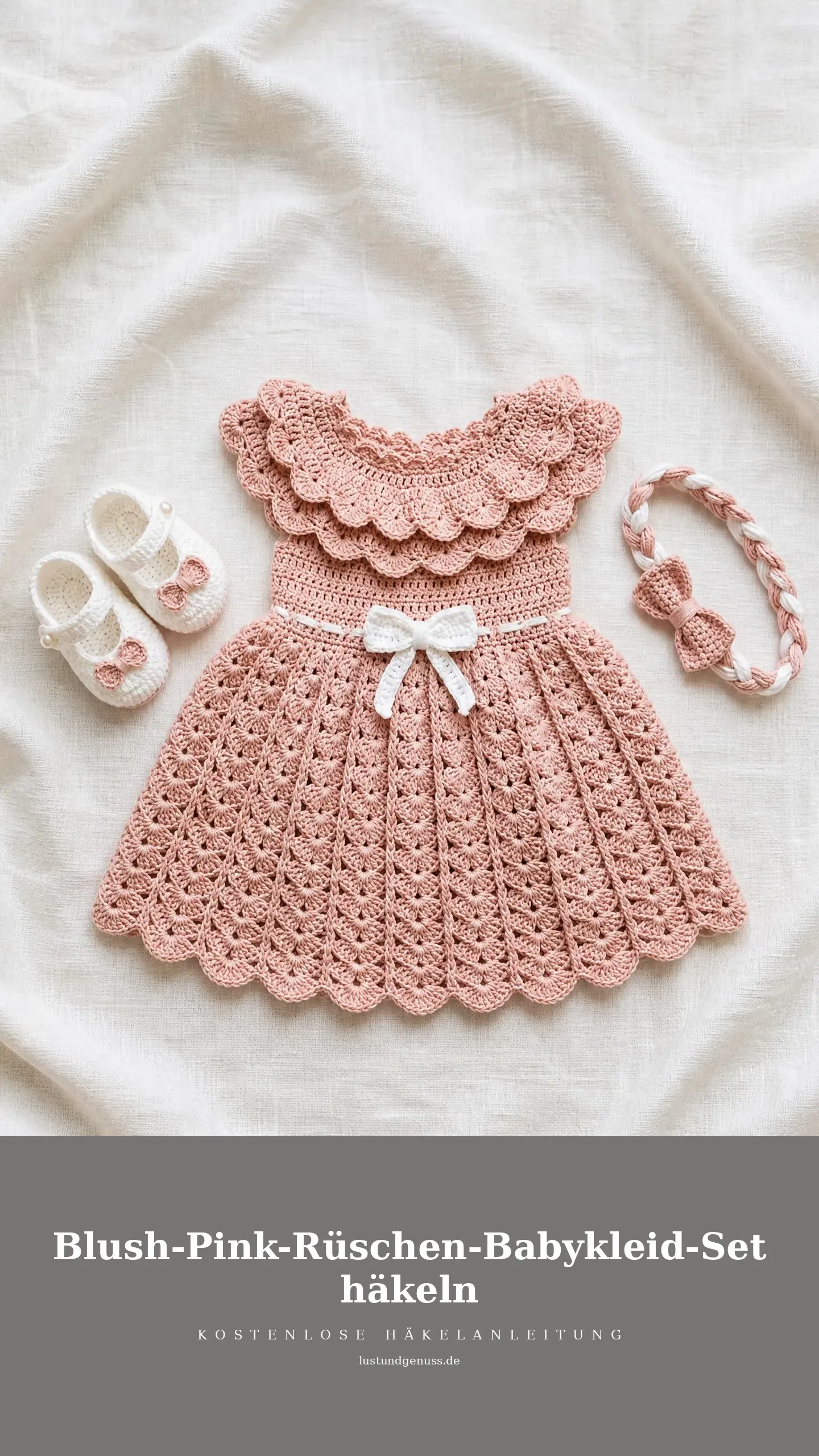 Blush-Pink-Rüschen-Babykleid-Set häkeln
