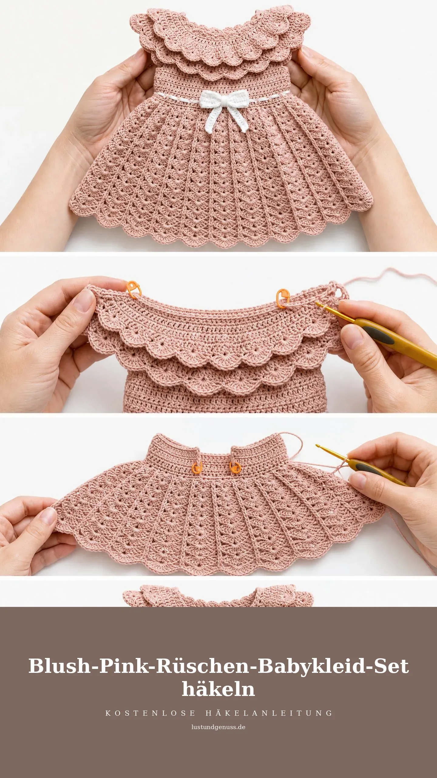 Blush-Pink-Rüschen-Babykleid-Set häkeln