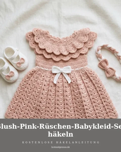 Blush-Pink-Rüschen-Babykleid-Set häkeln