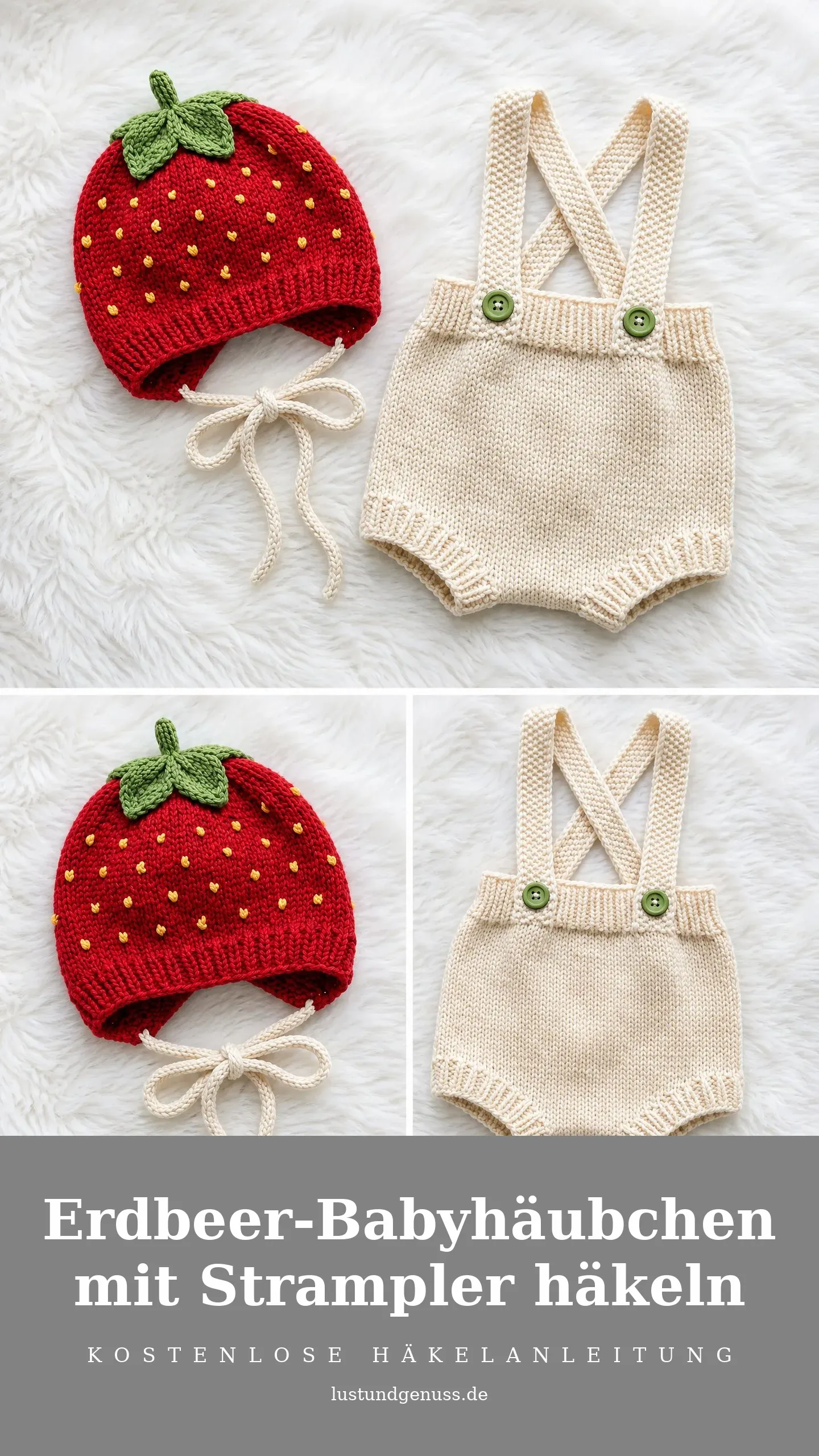 Erdbeer-Babyhäubchen mit Strampler häkeln