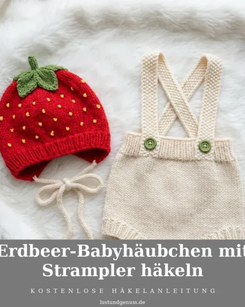 Erdbeer-Babyhäubchen mit Strampler häkeln