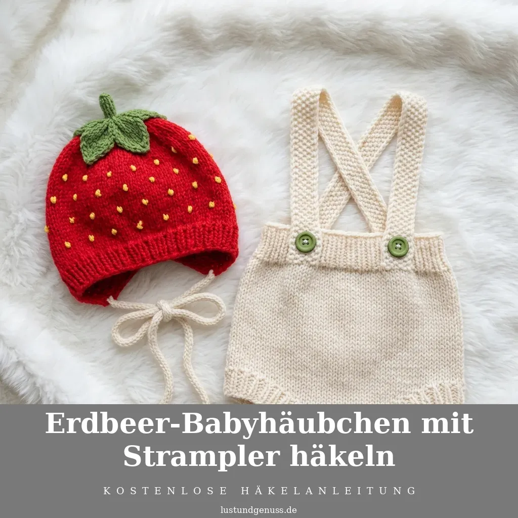 Erdbeer-Babyhäubchen mit Strampler häkeln