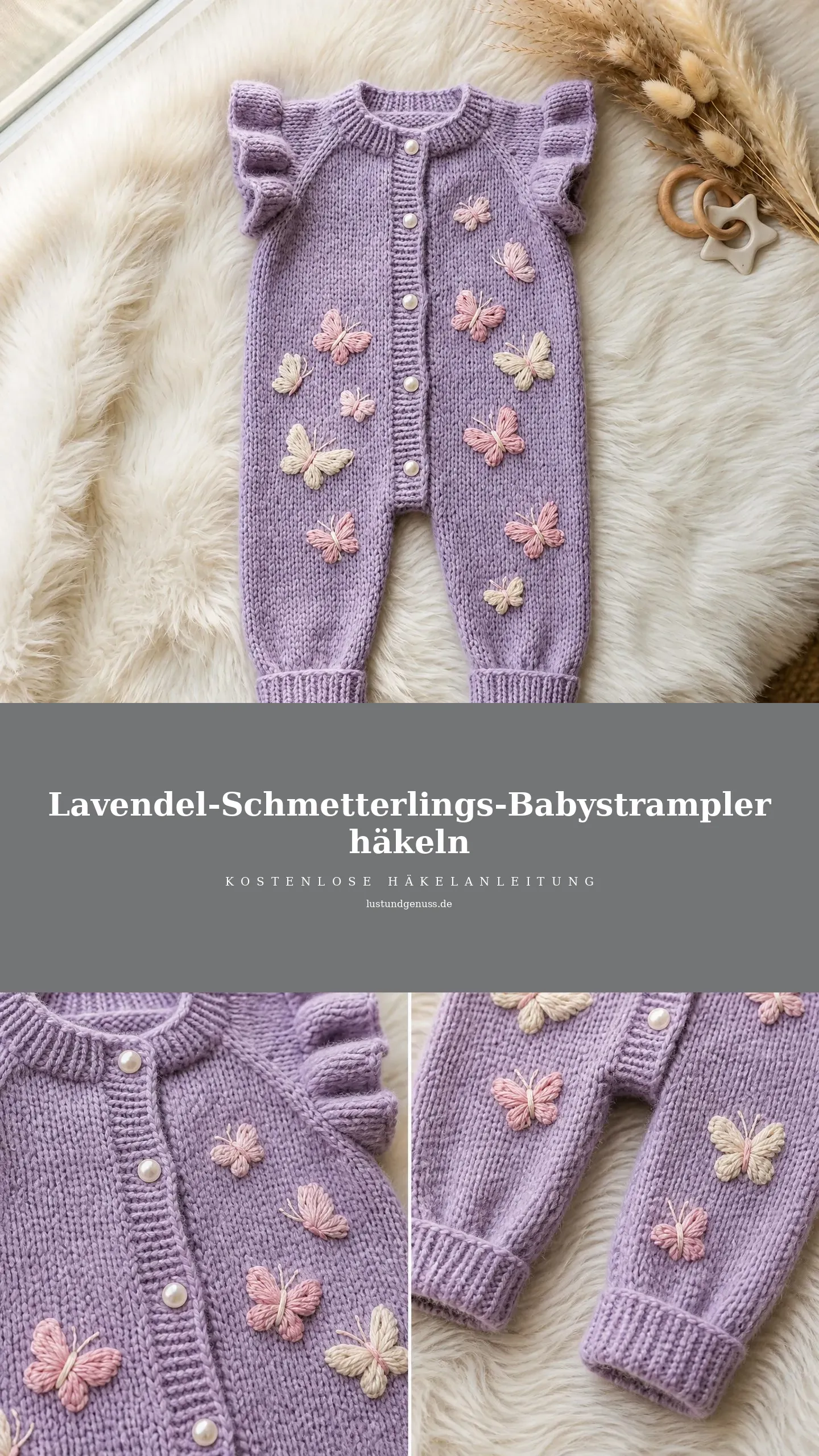 Lavendel-Schmetterlings-Babystrampler häkeln