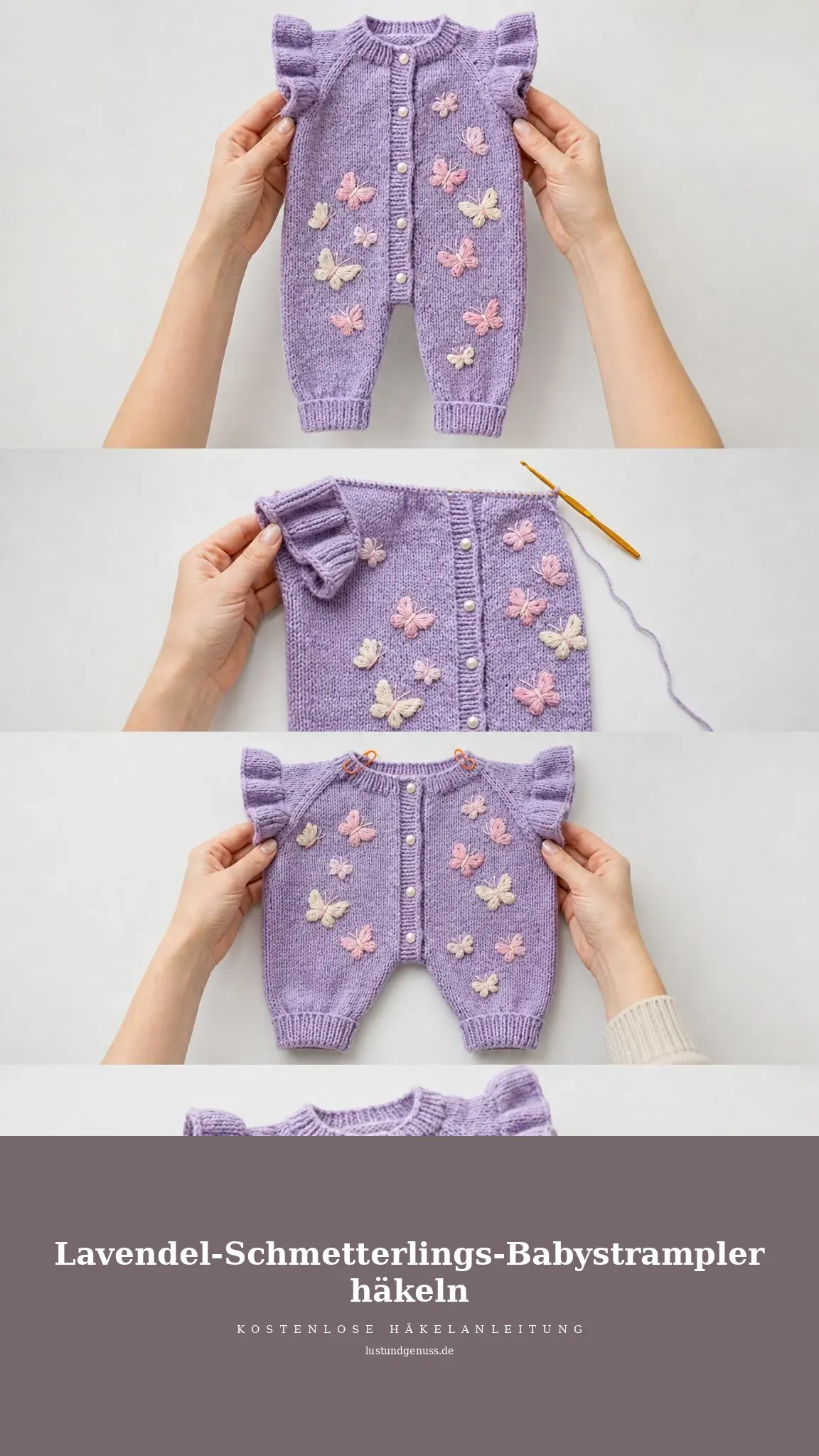 Lavendel-Schmetterlings-Babystrampler häkeln