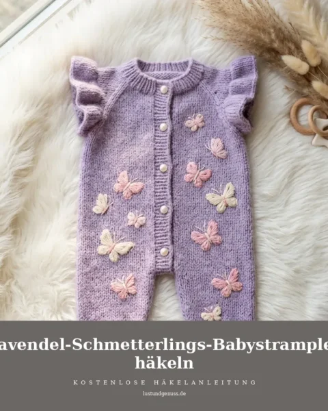 Lavendel-Schmetterlings-Babystrampler häkeln