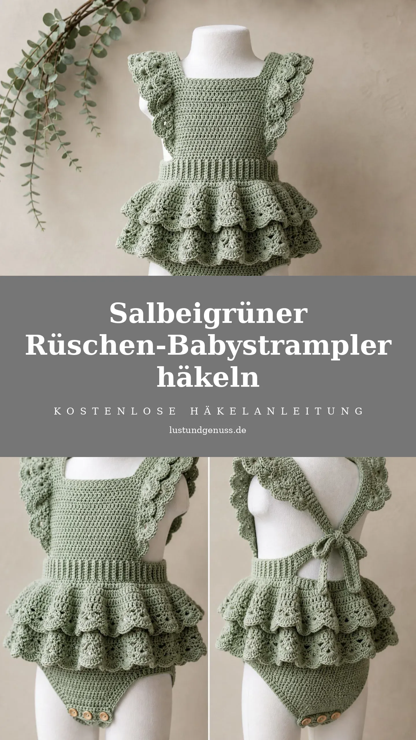 Salbeigrüner Rüschen-Babystrampler häkeln