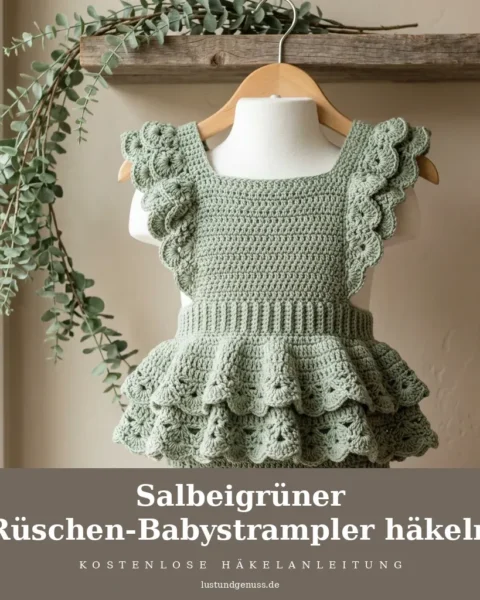 Salbeigrüner Rüschen-Babystrampler häkeln