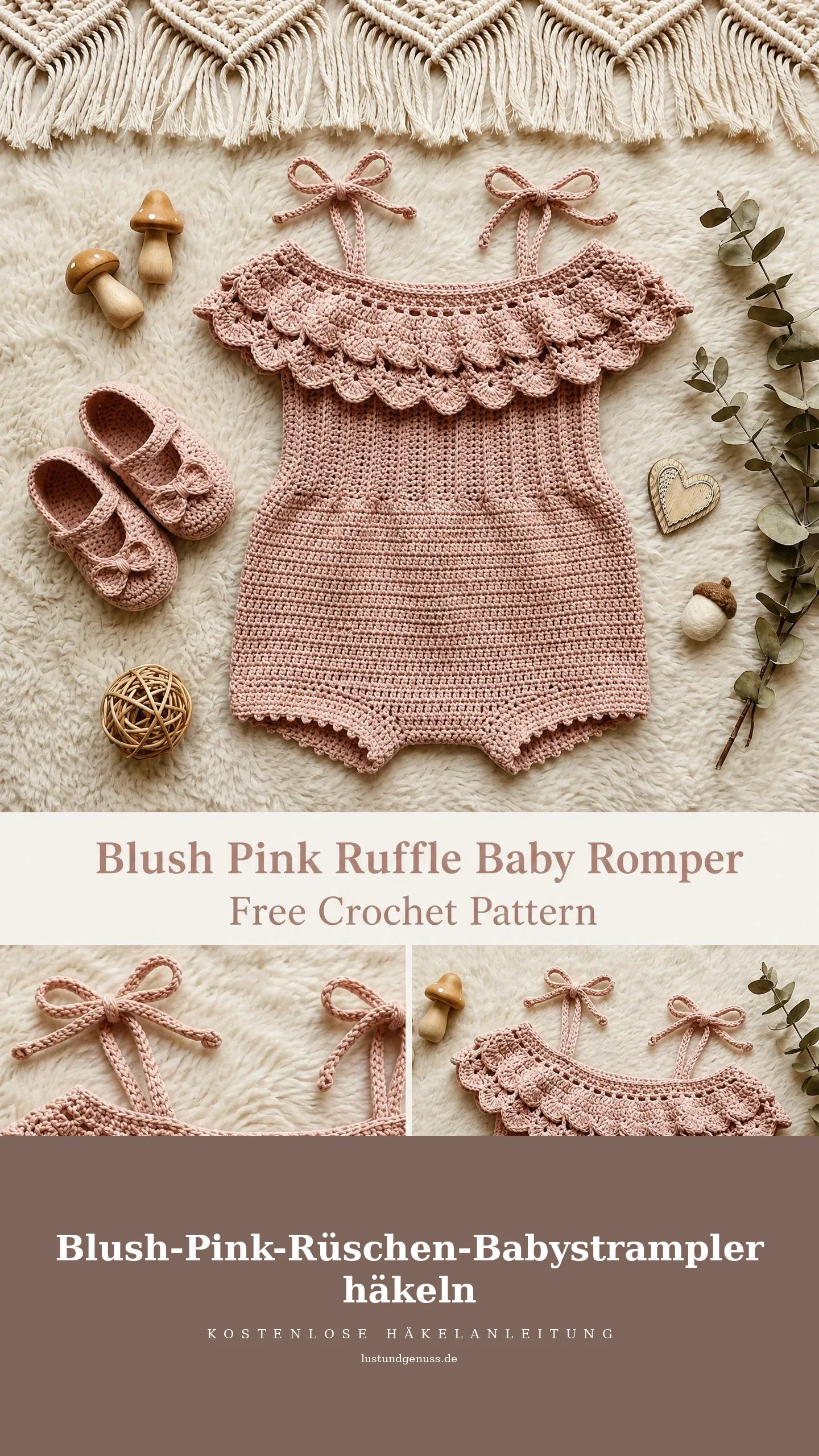Blush-Pink-Rüschen-Babystrampler häkeln