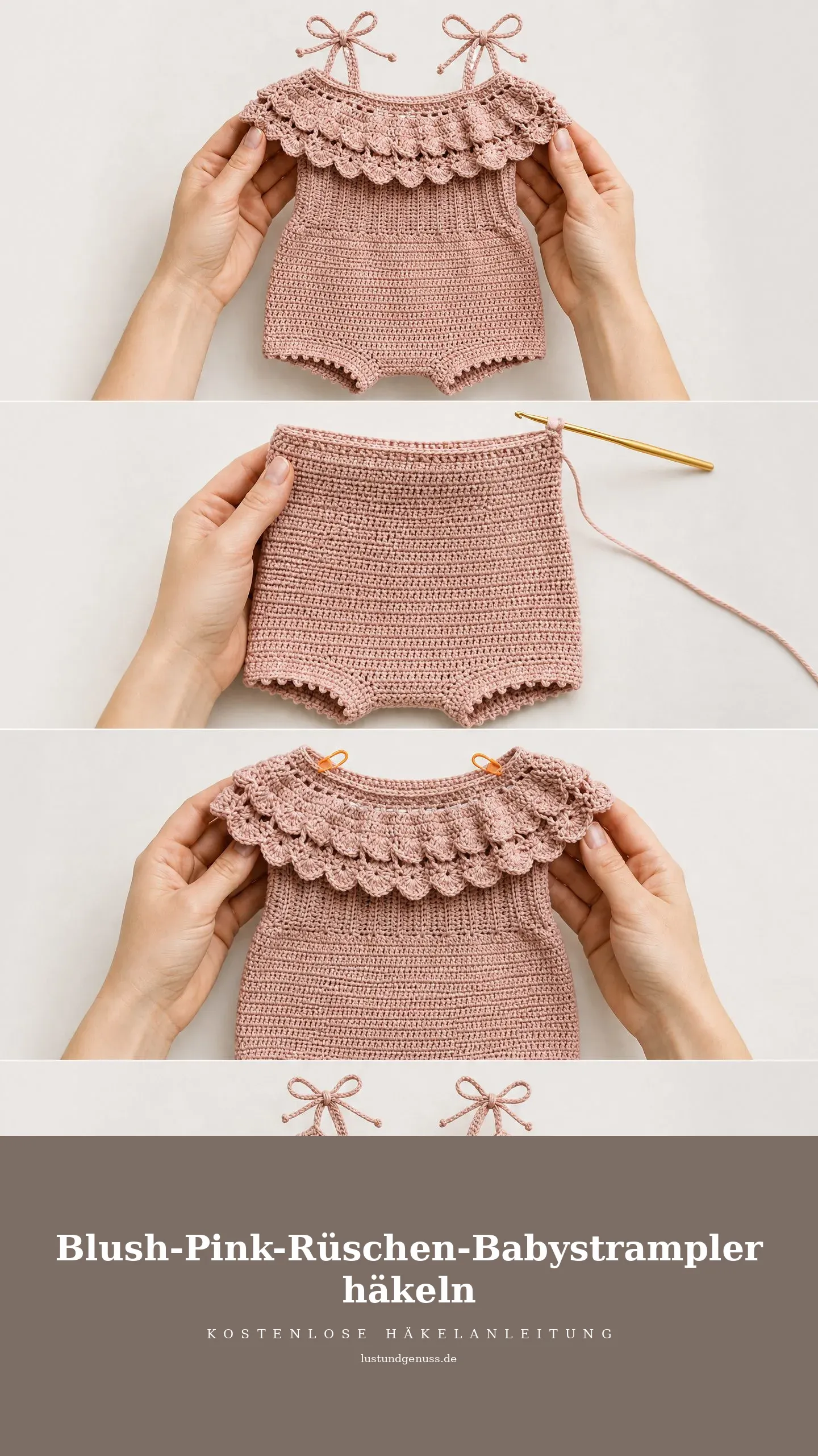 Blush-Pink-Rüschen-Babystrampler häkeln