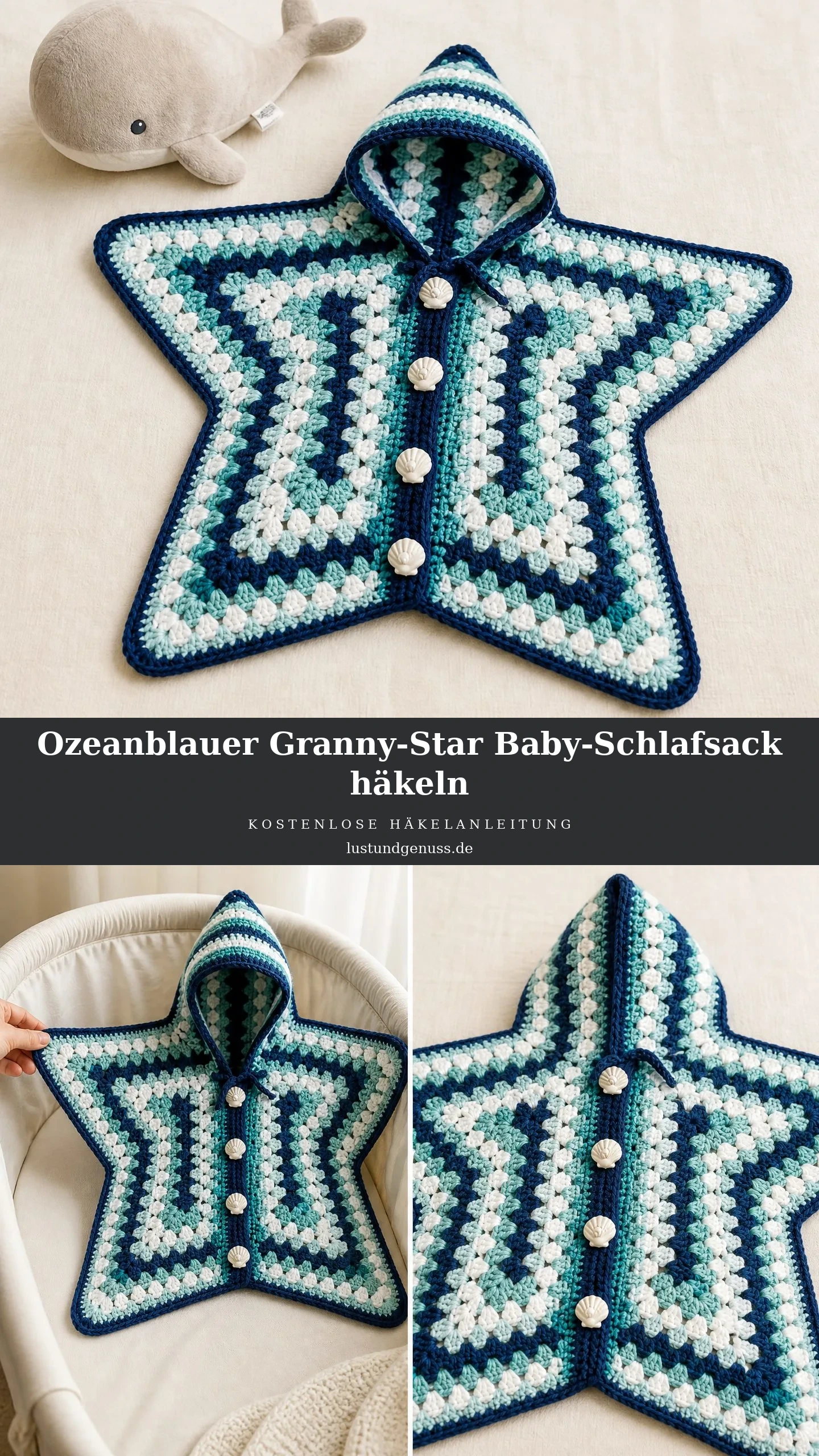 Ozeanblauer Granny-Star Baby-Schlafsack häkeln