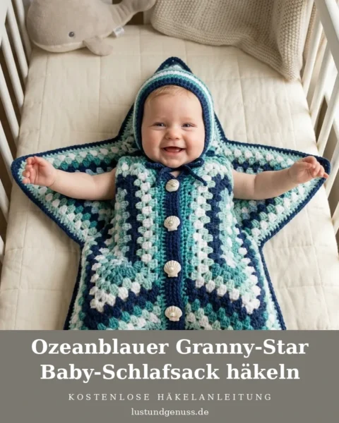 Ozeanblauer Granny-Star Baby-Schlafsack häkeln