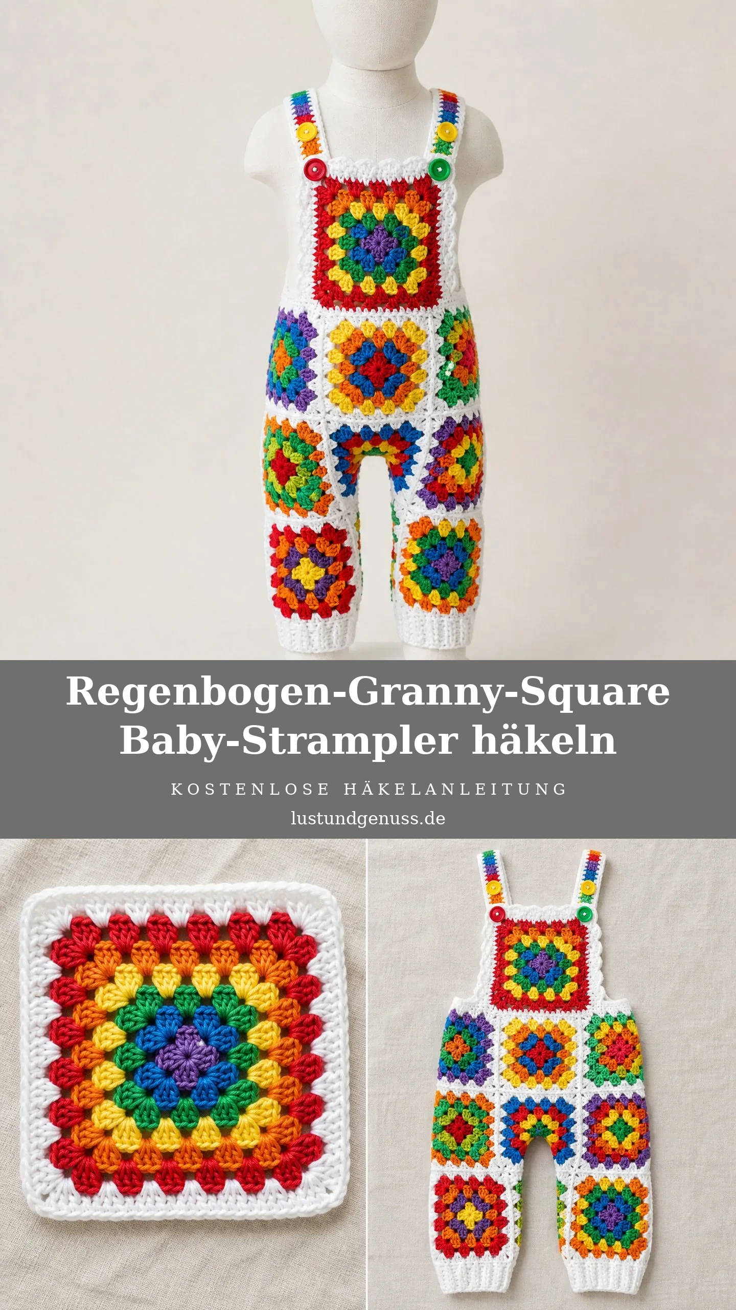 Regenbogen-Granny-Square Baby-Strampler häkeln