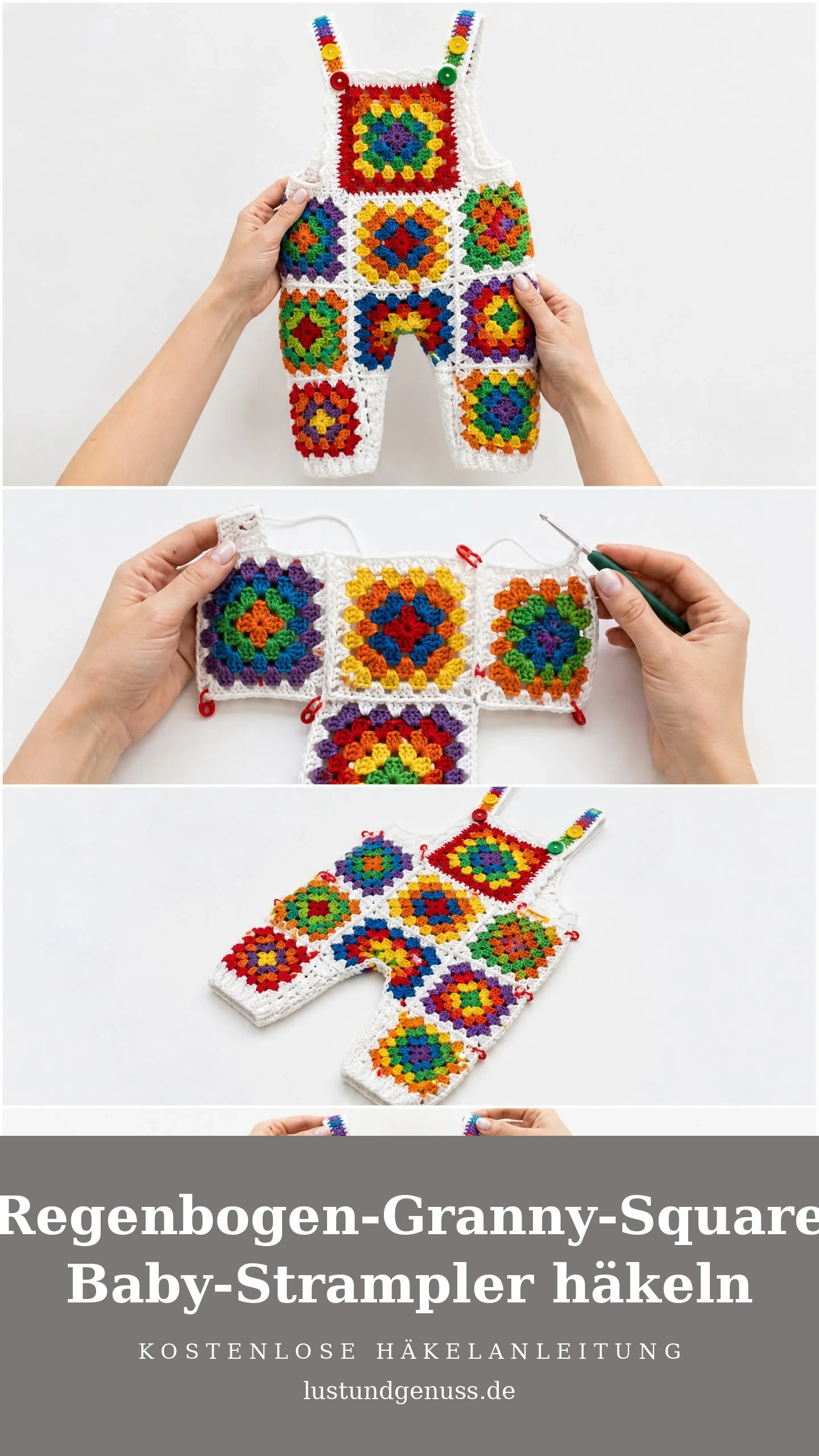 Regenbogen-Granny-Square Baby-Strampler häkeln